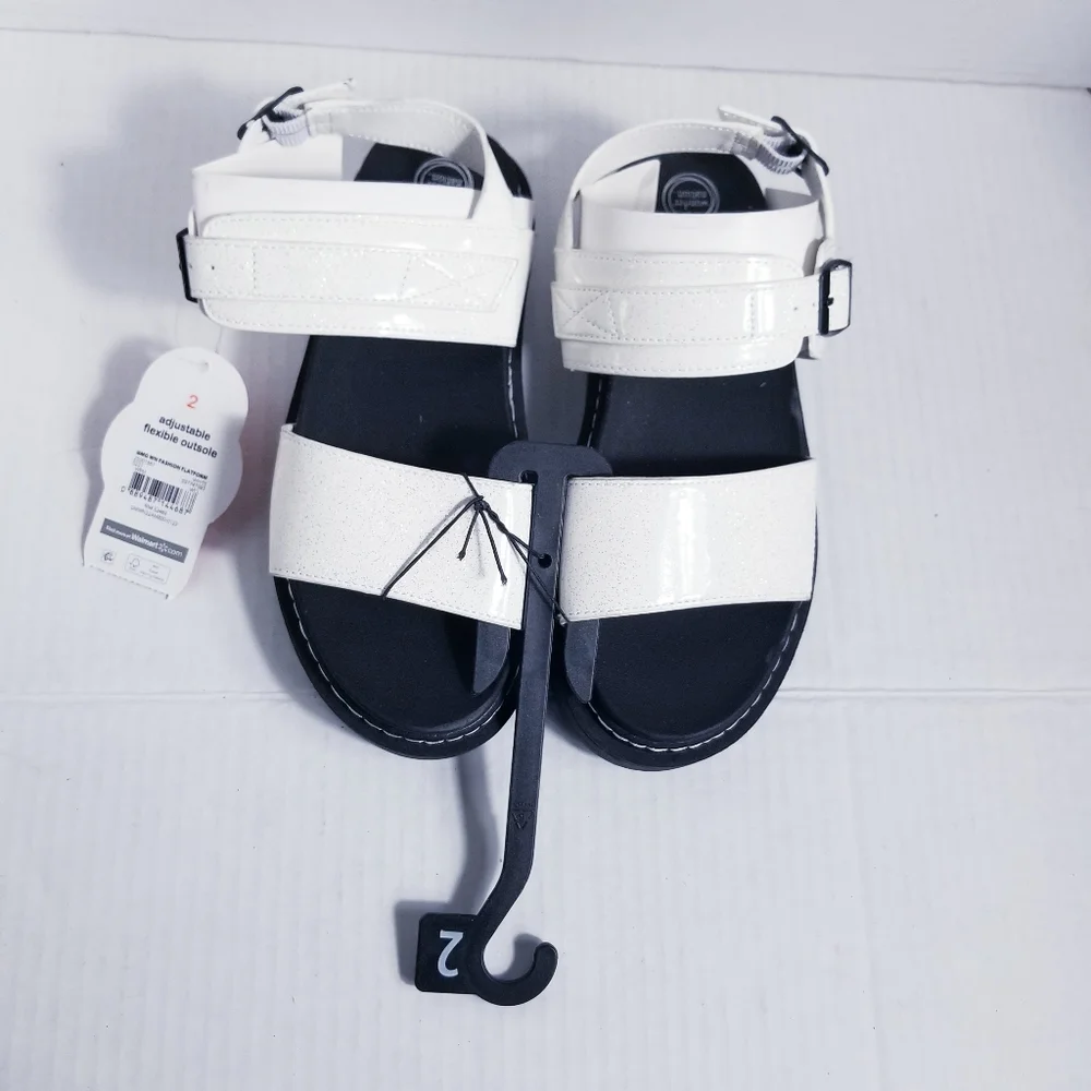 NWT WONDER NATION GIRLS BLACK WITH WHITE SPARKLY SANDALS SIZE 2